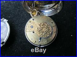 Beautiful 1829 Bullingford Verge Fusee Silver Pair Case Pocket Watch Running