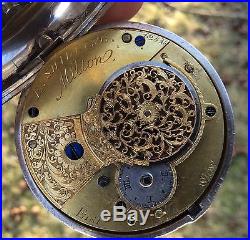 Beautiful 1829 English Verge Fusee Silver Pair Case Pocket Watch By E. Shilling