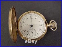 Beautiful Agassiz Chronograph Pocket Watch Stop Watch 14K Full Hunting Case