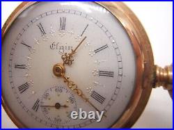 Beautiful Elgin Hunter Case Pendant Pocket Watch Decorated Dial Gf Working