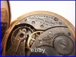 Beautiful Elgin Hunter Case Pendant Pocket Watch Decorated Dial Gf Working