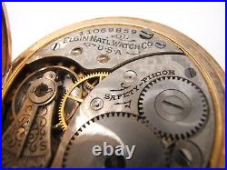 Beautiful Elgin Hunter Case Pendant Pocket Watch Decorated Dial Gf Working
