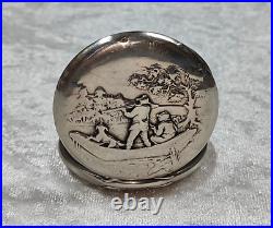 Beautiful Grana Antique Silver Pocket Watch With Relief Case With Hunting Scene