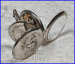 Beautiful Grana Antique Silver Pocket Watch With Relief Case With Hunting Scene