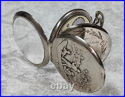 Beautiful Grana Antique Silver Pocket Watch With Relief Case With Hunting Scene