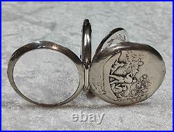 Beautiful Grana Antique Silver Pocket Watch With Relief Case With Hunting Scene