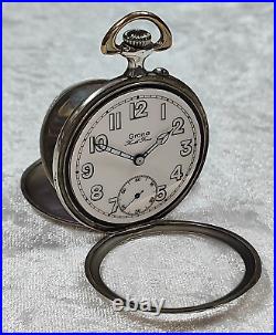 Beautiful Grana Antique Silver Pocket Watch With Relief Case With Hunting Scene