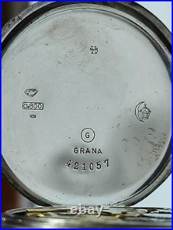 Beautiful Grana Antique Silver Pocket Watch With Relief Case With Hunting Scene