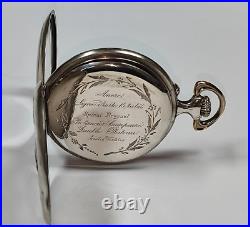 Beautiful Grana Antique Silver Pocket Watch With Relief Case With Hunting Scene