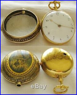 Beautiful verge fusee watch with painted case Peter Parkinson London ca 1795