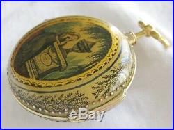Beautiful verge fusee watch with painted case Peter Parkinson London ca 1795