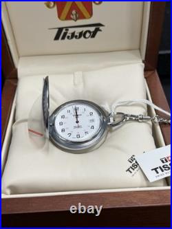 Brand New In Wooden Box Tissot 1853 Quartz Railroad Approved Pocket Watch Chain