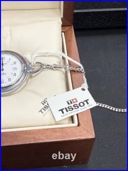 Brand New In Wooden Box Tissot 1853 Quartz Railroad Approved Pocket Watch Chain