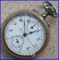 Bristol Chronograph Rattrapante Pocket Watch Nickel Chromiun case 53,5 mm