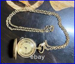 Bullova Caravelle Full Hunter Manual Pocket Watch with Chain Vintage Gold Tone