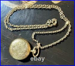 Bullova Caravelle Full Hunter Manual Pocket Watch with Chain Vintage Gold Tone