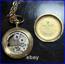 Bullova Caravelle Full Hunter Manual Pocket Watch with Chain Vintage Gold Tone