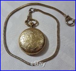 Bulova Caravelle Swiss Made Gold Plate Pocket Watch Hunter Case with Chain Vintage