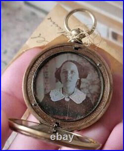 C1855 4 Daguerreotype Photographs In GF Locket / Pocket Watch Case LOOK! ID'd