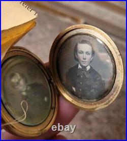 C1855 4 Daguerreotype Photographs In GF Locket / Pocket Watch Case LOOK! ID'd