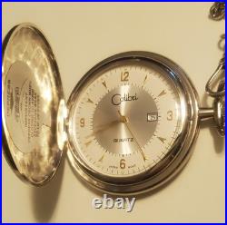 COLIBRI POCKET WATCH SILVER PLATED WITH GOLD MARKERS with chain & pocket knife