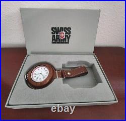 COLLECTIBLE SWISS ARMY POCKET WATCH. WithLEATHER CASE. BOX. SWISS MADE. WORKS
