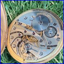 CONCORD WATCH SWISS 14K Gold Filled Pocket Watch 17 Jewels Keystone Case Works