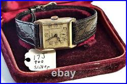 CYMA Retro Art Deco Tank-Styled Watch, Rare 900 Silver Case, Original Velvet Box