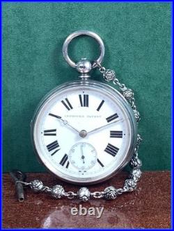 C. 1845 ANTIQUE SILVER CASE BRITTISH CHAIN DRIVE FUSEE POCKET WATCH Runs withKEY