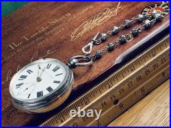 C. 1845 ANTIQUE SILVER CASE BRITTISH CHAIN DRIVE FUSEE POCKET WATCH Runs withKEY