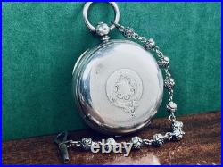 C. 1845 ANTIQUE SILVER CASE BRITTISH CHAIN DRIVE FUSEE POCKET WATCH Runs withKEY