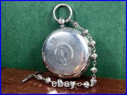 C. 1845 ANTIQUE SILVER CASE BRITTISH CHAIN DRIVE FUSEE POCKET WATCH Runs withKEY