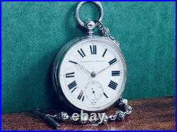 C. 1845 ANTIQUE SILVER CASE BRITTISH CHAIN DRIVE FUSEE POCKET WATCH Runs withKEY