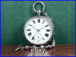 C. 1845 ANTIQUE SILVER CASE BRITTISH CHAIN DRIVE FUSEE POCKET WATCH Runs withKEY