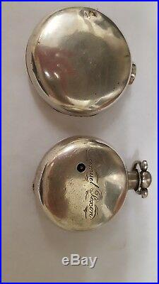 C. 1846 sterling silver pair cased verge fusee pocket watch by D. Bowen alfreton