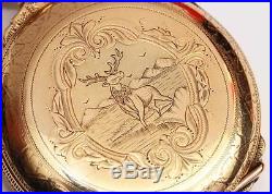 C. 1888 Box Hinge Hunting Case Columbus Pocket Watch with Detailed Buck Engraving