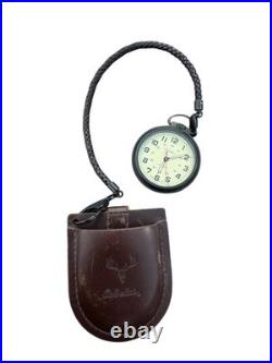 Cabela's Pocket Watch With Leather Case Japan Movement Black/Brown Outdoor Gear