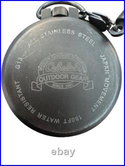 Cabela's Pocket Watch With Leather Case Japan Movement Black/Brown Outdoor Gear