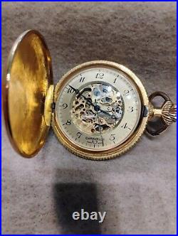 Caravelle Skeleton Pocket Watch Hunter Case Swiss Made Runs