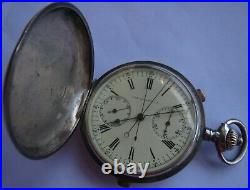 Casa Escasany Chronograph Rattrapante Pocket Watch Silver Hunter Case