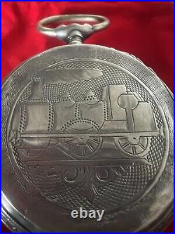 Case Pocket Watch Silver 800 Solid Locomotive Ligne Droite Vintage