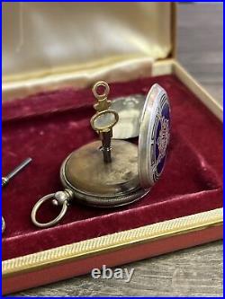 Chinese Duplex Escapement Inlaid Stone Silver Hunting Case Key Wind Pocket Watch