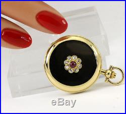 Chopard pocket watch 18K yellow gold diamond ruby ladies Hunter case 29 MM. 34CT