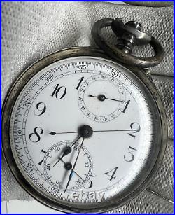 Chronograph pocket watch open face silver 0.800 case 50.8 mm sell as part