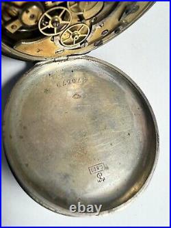 Chronograph pocket watch open face silver 0.800 case 50.8 mm sell as part