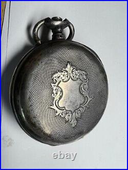 Chronograph pocket watch open face silver 0.800 case 50.8 mm sell as part