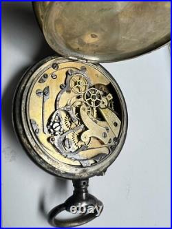 Chronograph pocket watch open face silver 0.800 case 50.8 mm sell as part
