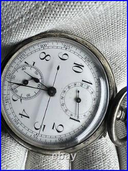 Chronograph pocket watch open face silver 0.800 case 50.8 mm sell as part