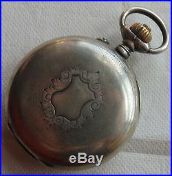 Chronograph pocket watch open face silver case work need service