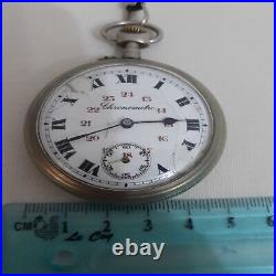 Chronometre Vintage Swiss Made Pocket Watch Wind Up Silver Case Mechanical Works